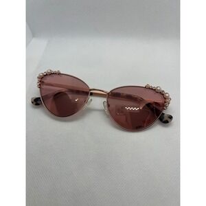 Betsey Johnson Mademoiselle Sunglasses Cat Eye Pearl Embellished Rose Gold Frame
